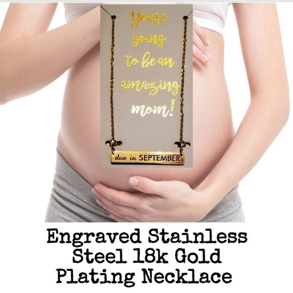 September Engraved Stainless Steel 18k Necklace - Picture 1 of 6